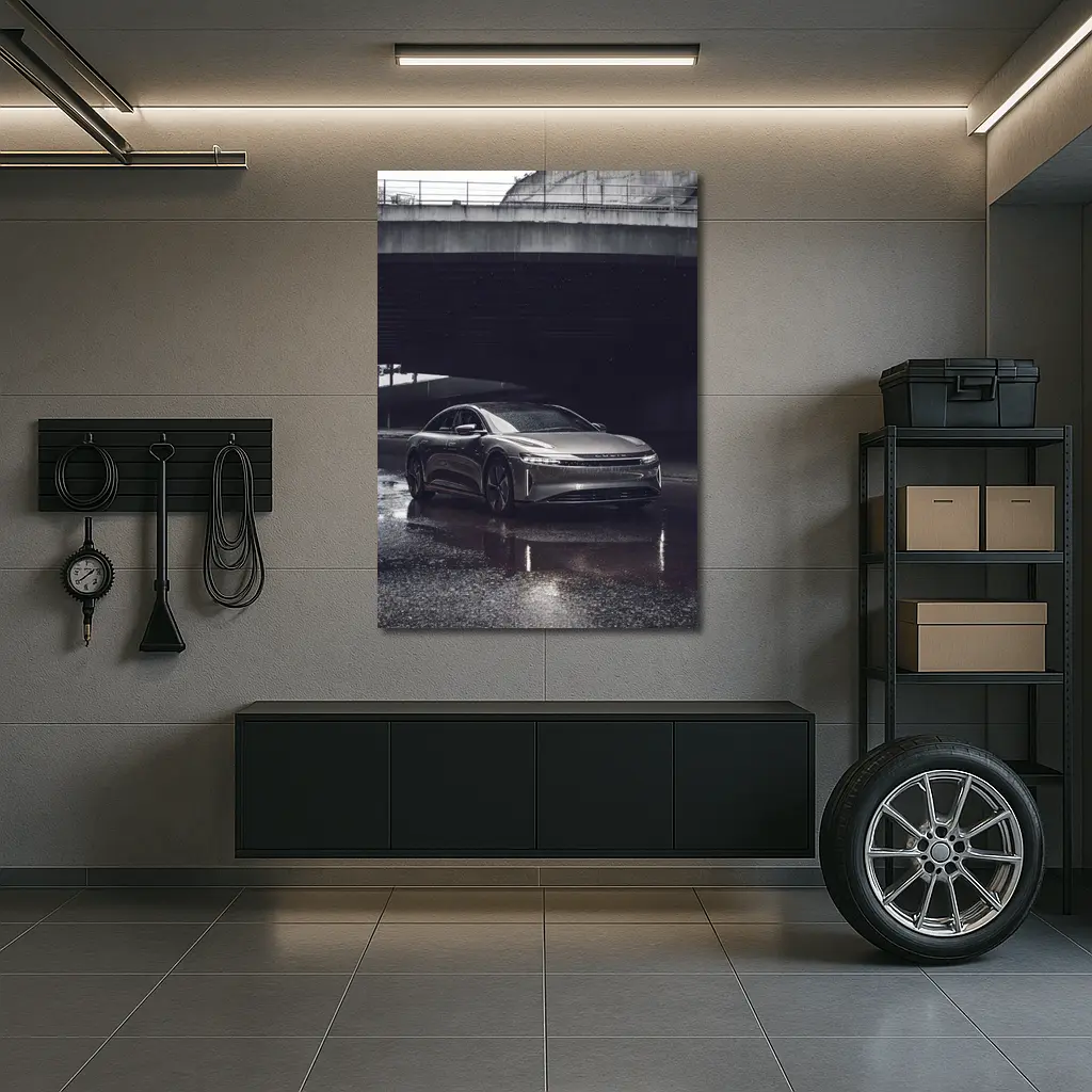 Lucid Air Sedan Wet Urban Street Night – Wall Art