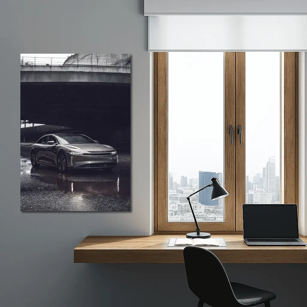 Lucid Air Sedan Wet Urban Street Night – Wall Art