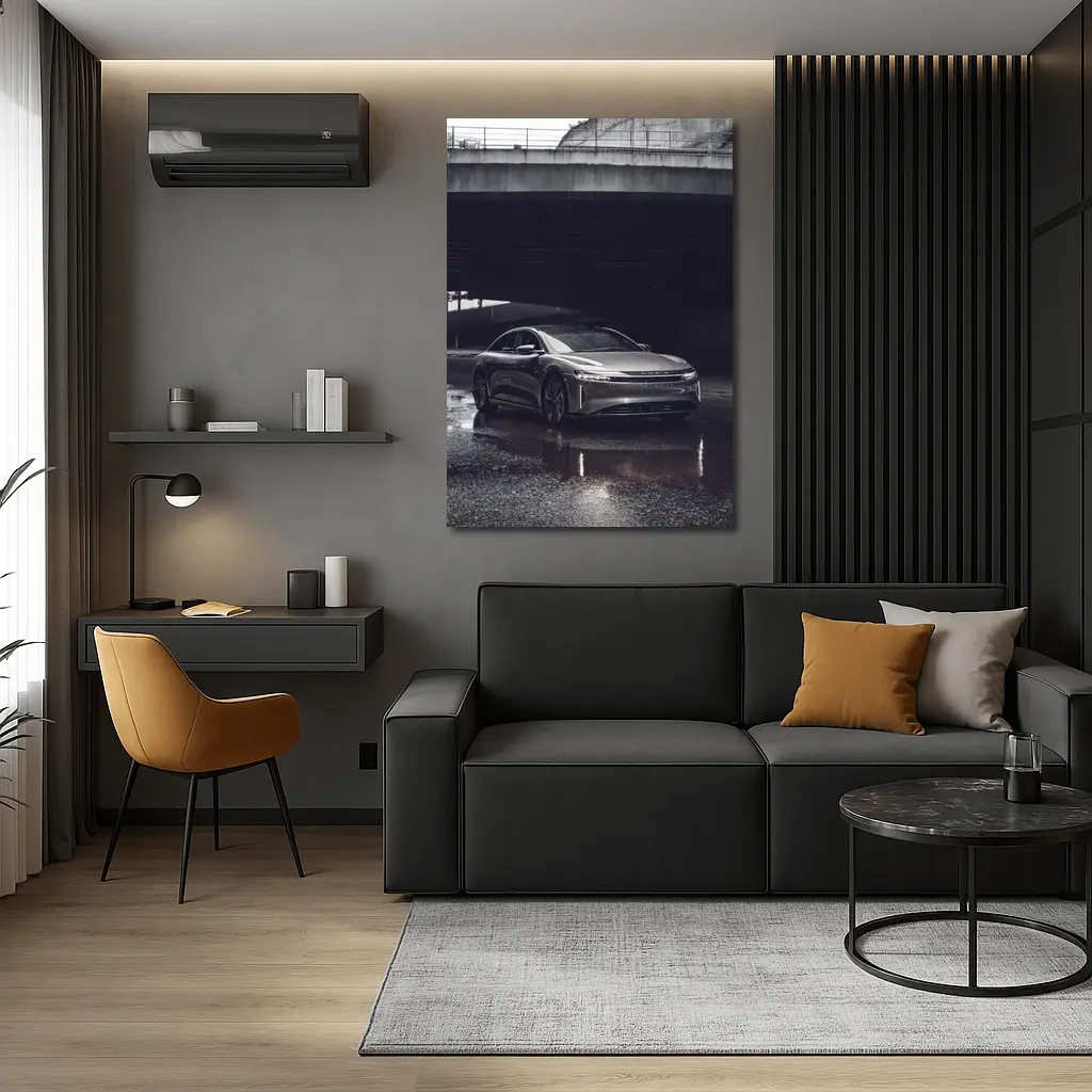 Lucid Air Sedan Wet Urban Street Night – Wall Art