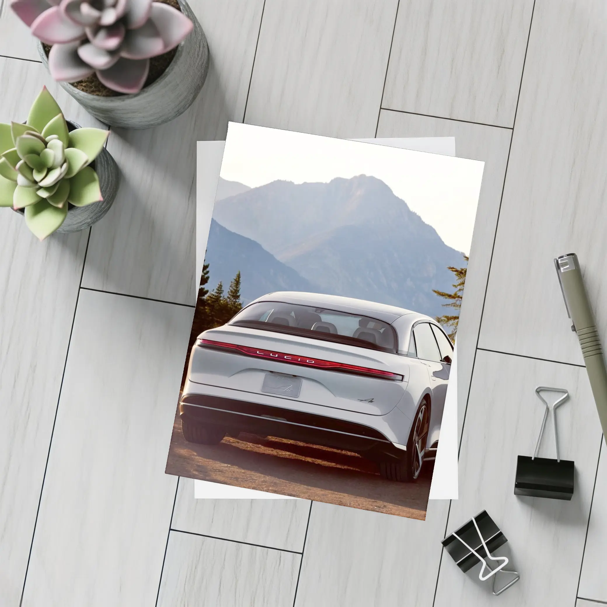 Lucid Air Rear View Mountain Backdrop – Postcards