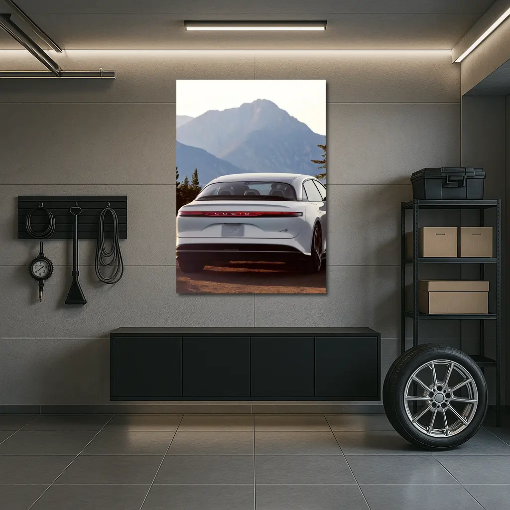 Lucid Air Rear View Mountain Backdrop – Wall Art