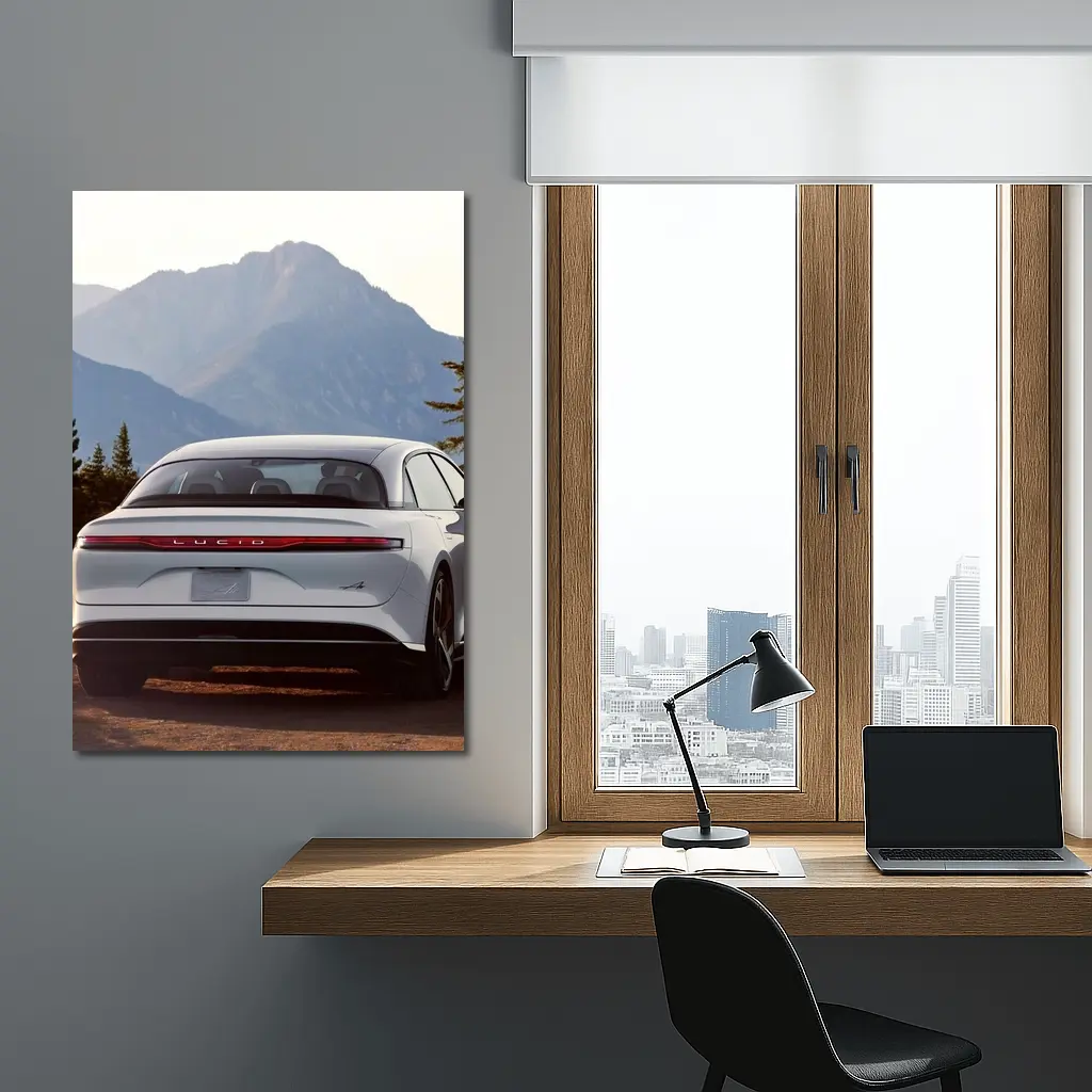 Lucid Air Rear View Mountain Backdrop – Wall Art