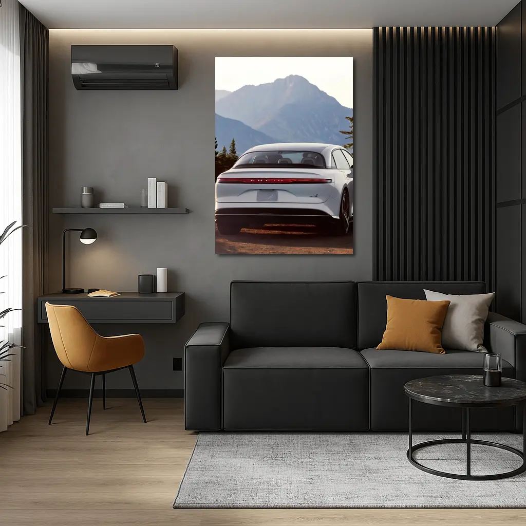 Lucid Air Rear View Mountain Backdrop – Wall Art