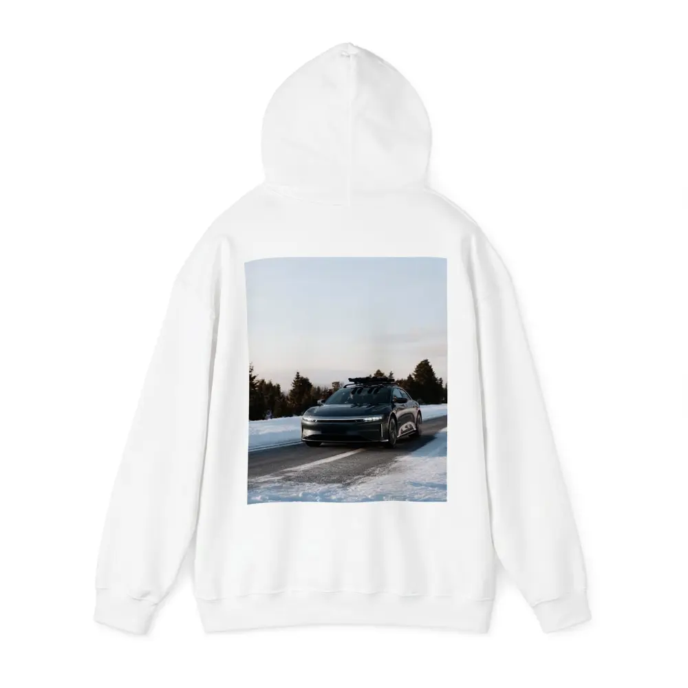 Lucid Air Driving Snowy Winter Road – Hoodies
