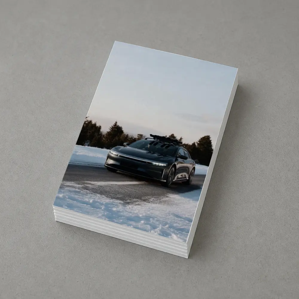 Lucid Air Driving Snowy Winter Road – Postcards