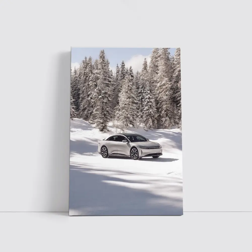 Lucid Air Sedan Snowy Winter Forest – Wall Art