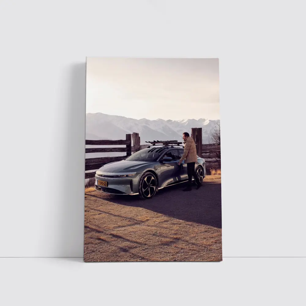 Lucid Air Car Snow Capped Mountain Winter – Wall Art