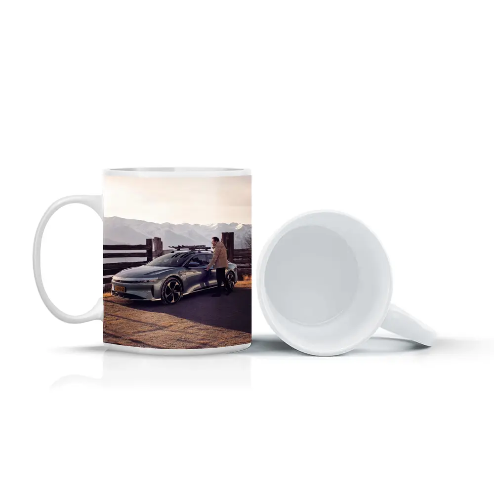 Lucid Air Car Snow Capped Mountain Winter – Mugs