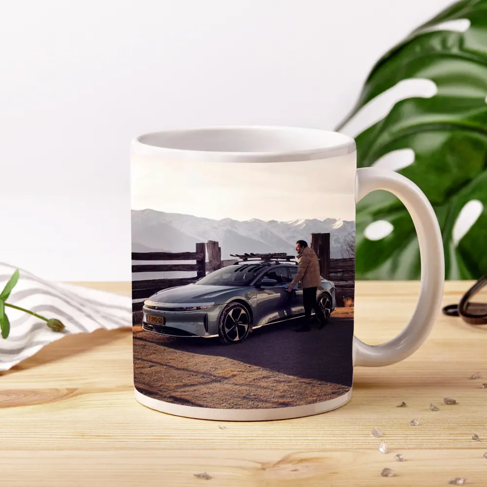 Lucid Air Car Snow Capped Mountain Winter – Mugs