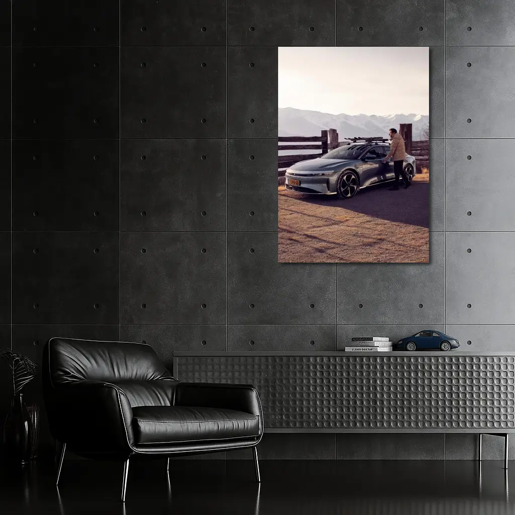 Lucid Air Car Snow Capped Mountain Winter – Wall Art