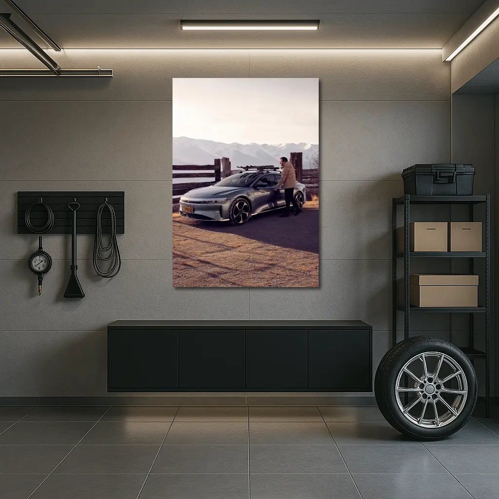 Lucid Air Car Snow Capped Mountain Winter – Wall Art