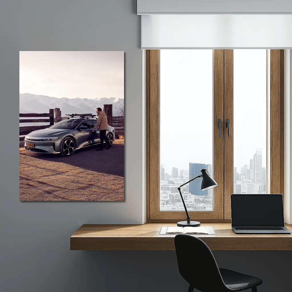 Lucid Air Car Snow Capped Mountain Winter – Wall Art