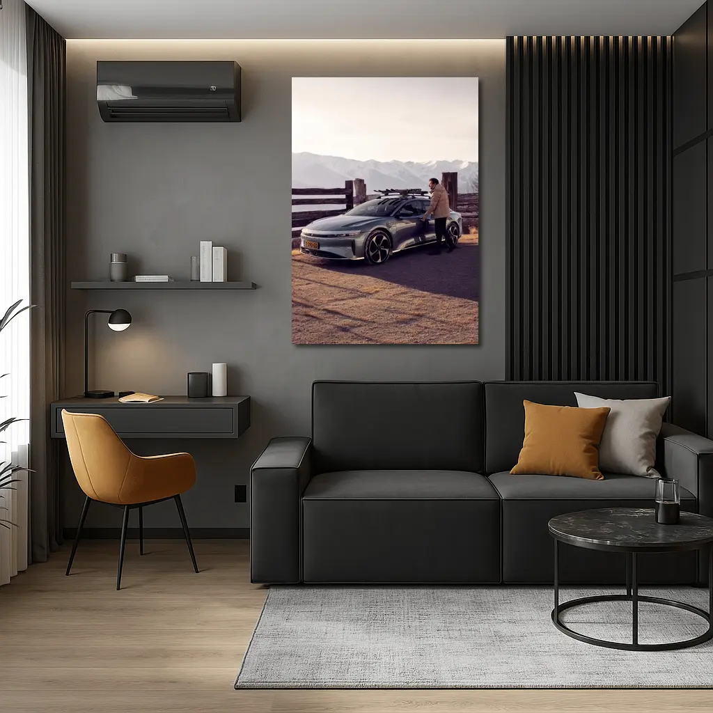 Lucid Air Car Snow Capped Mountain Winter – Wall Art