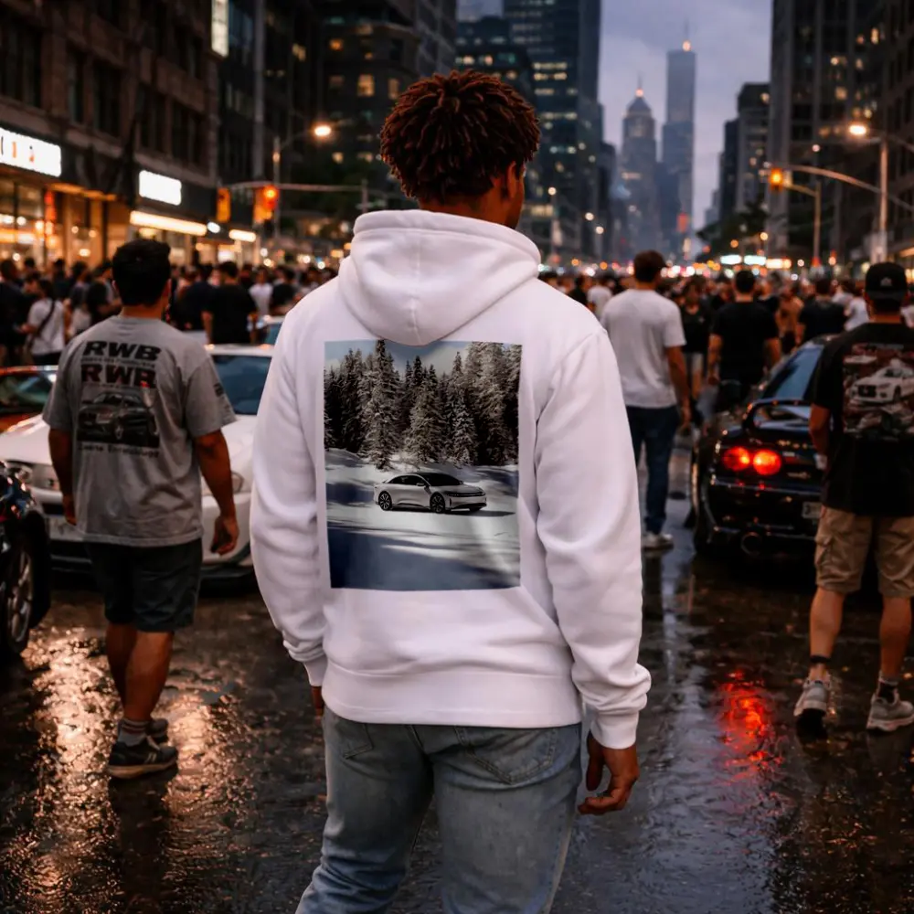 Lucid Air Sedan Snowy Winter Forest – Hoodies