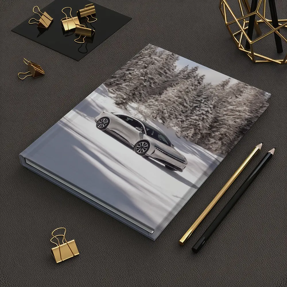 Lucid Air Sedan Snowy Winter Forest – Notebooks