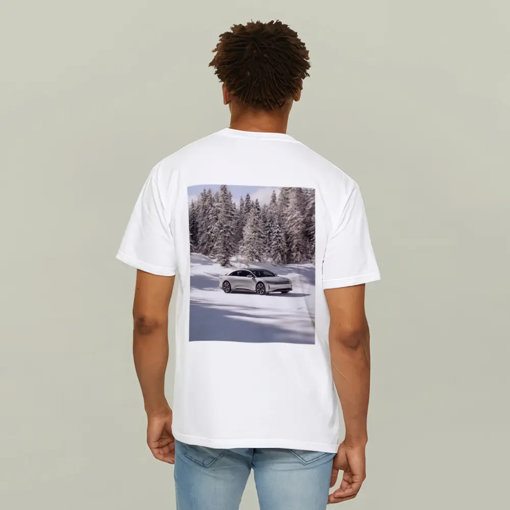 Lucid Air Sedan Snowy Winter Forest – T-Shirts