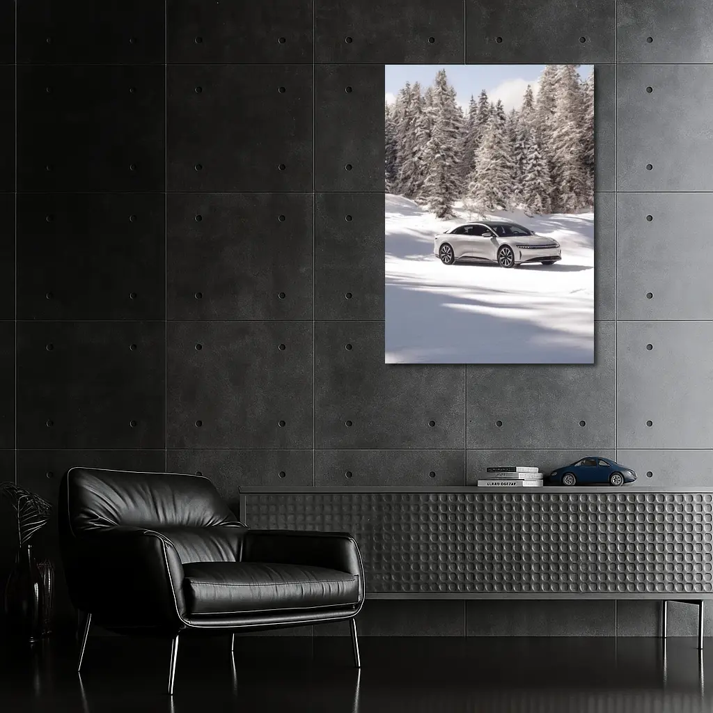 Lucid Air Sedan Snowy Winter Forest – Wall Art