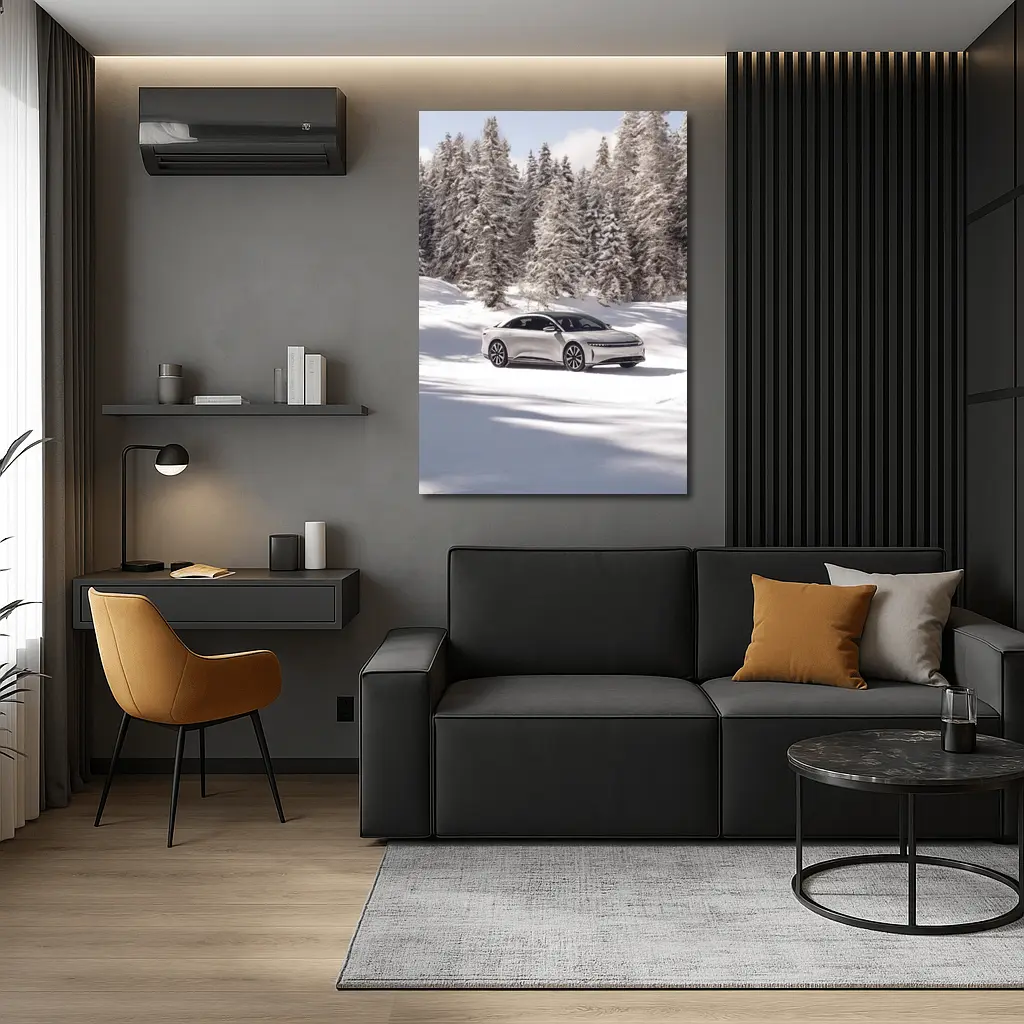 Lucid Air Sedan Snowy Winter Forest – Wall Art