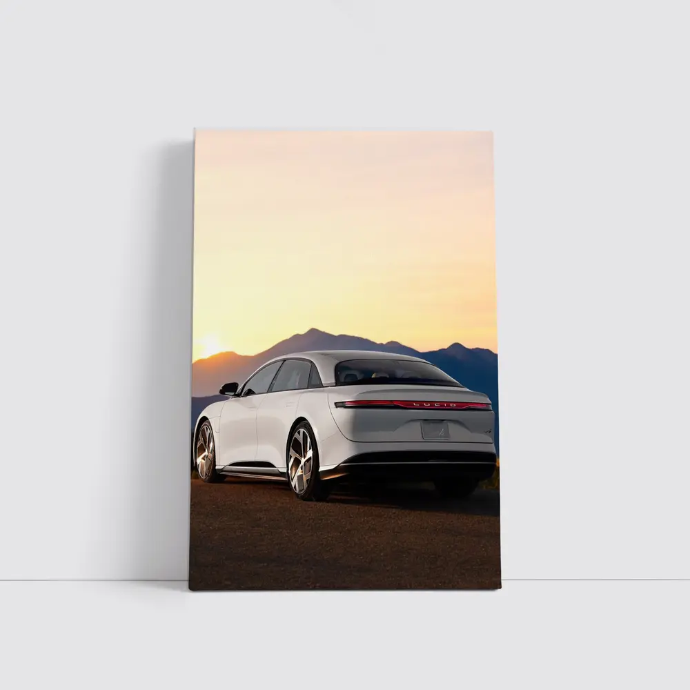 Lucid Air Electric Sedan Sunset Mountains – Wall Art
