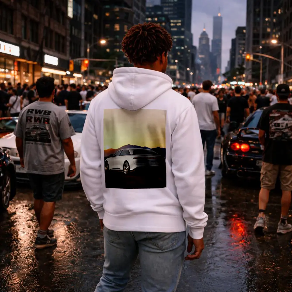 Lucid Air Electric Sedan Sunset Mountains – Hoodies