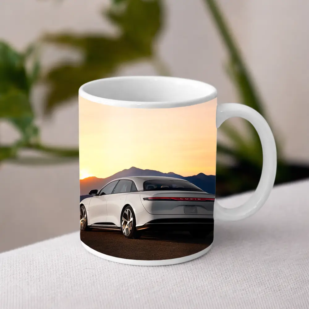 Lucid Air Electric Sedan Sunset Mountains – Mugs