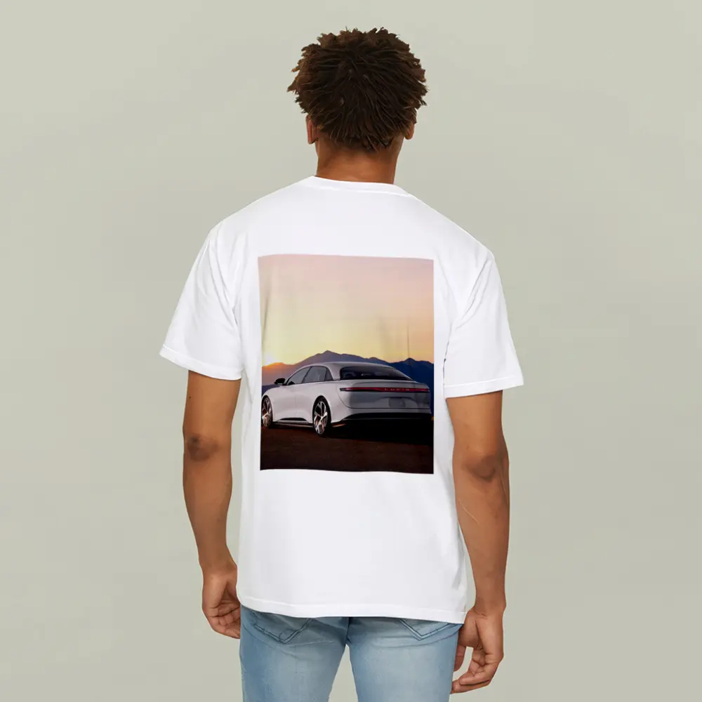 Lucid Air Electric Sedan Sunset Mountains – T-Shirts