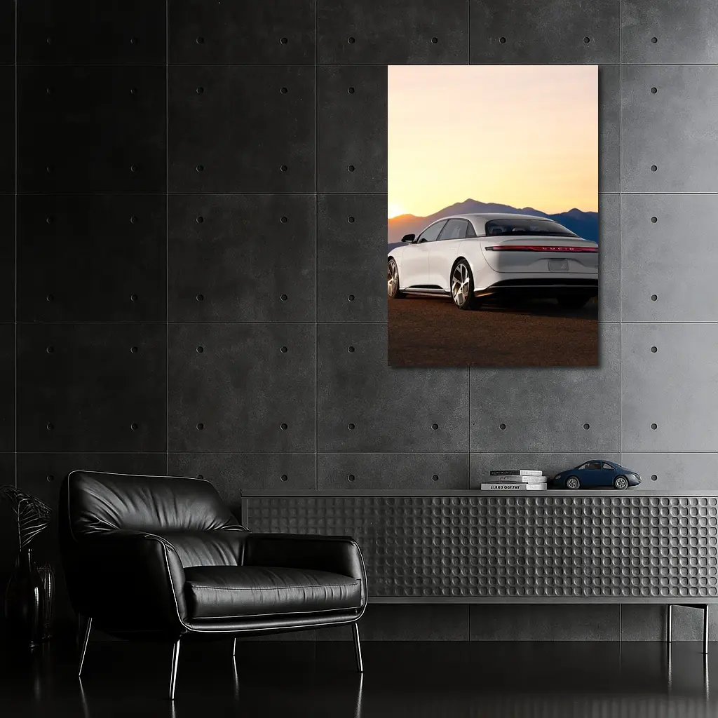 Lucid Air Electric Sedan Sunset Mountains – Wall Art