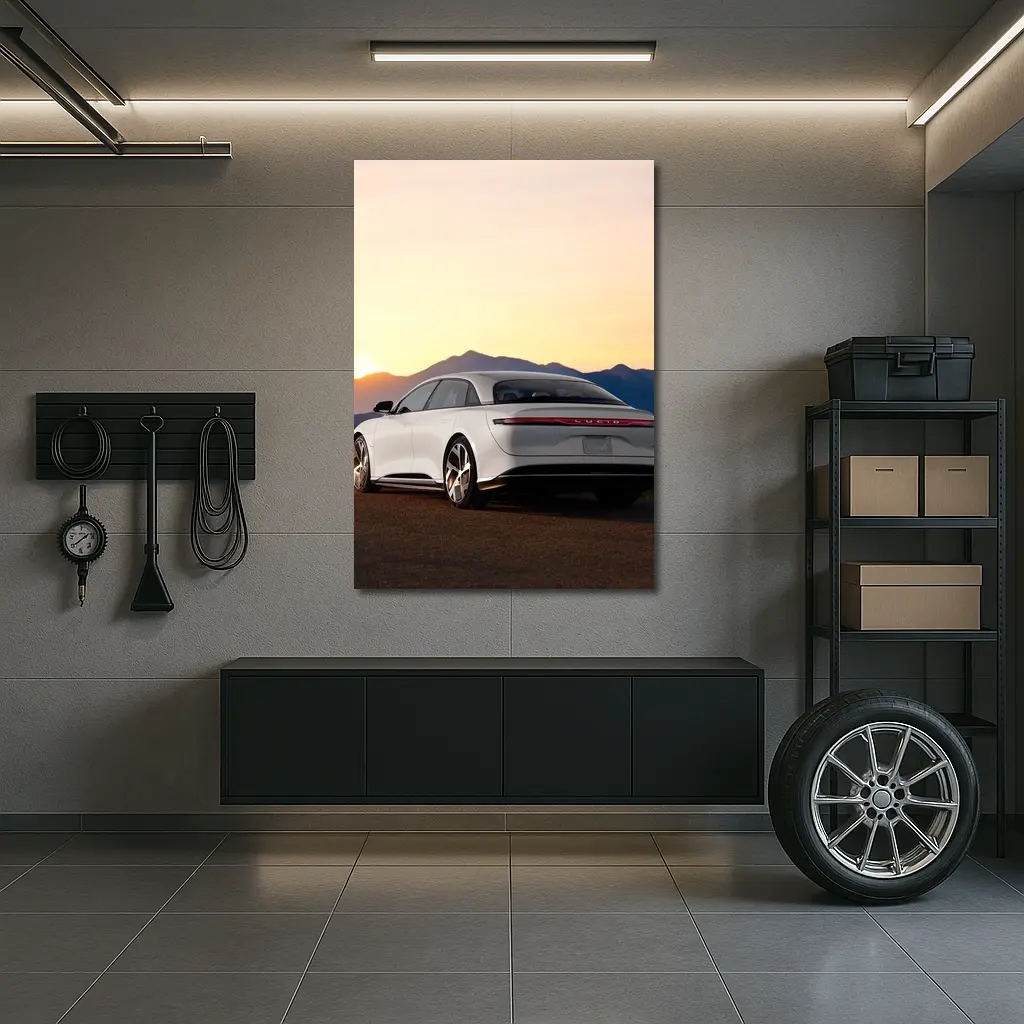 Lucid Air Electric Sedan Sunset Mountains – Wall Art