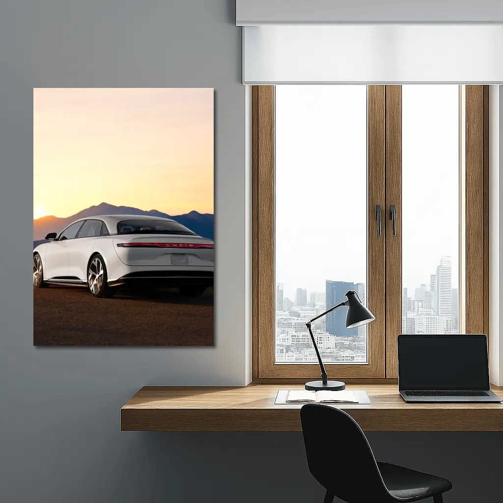 Lucid Air Electric Sedan Sunset Mountains – Wall Art