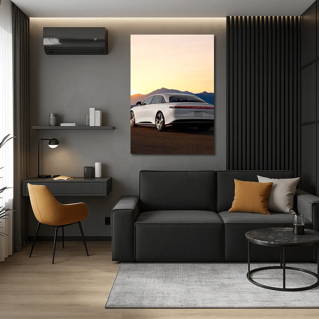 Lucid Air Electric Sedan Sunset Mountains – Wall Art
