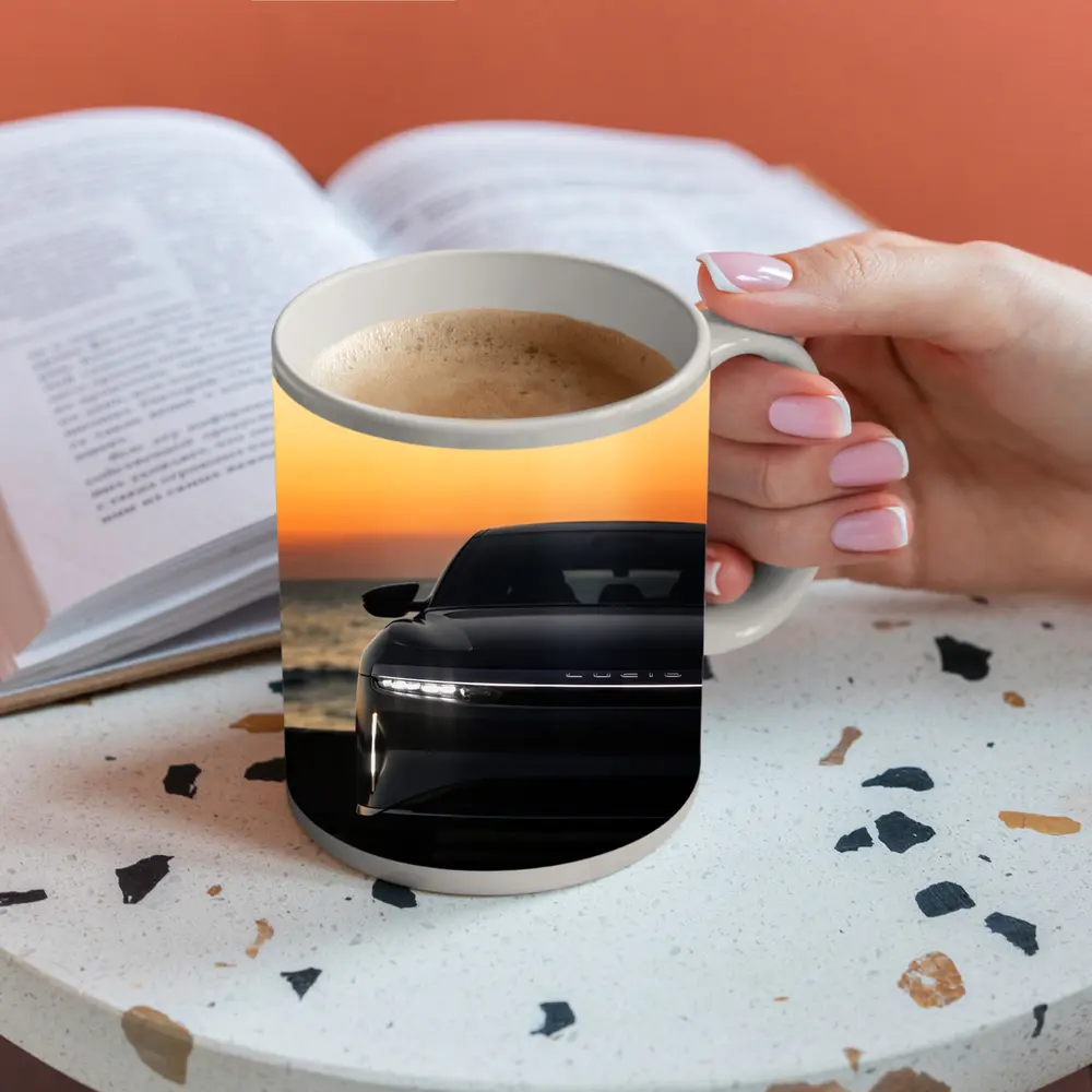 Lucid Air at Golden Sunset Ocean Shore – Mugs