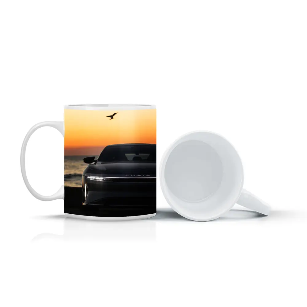 Lucid Air at Golden Sunset Ocean Shore – Mugs