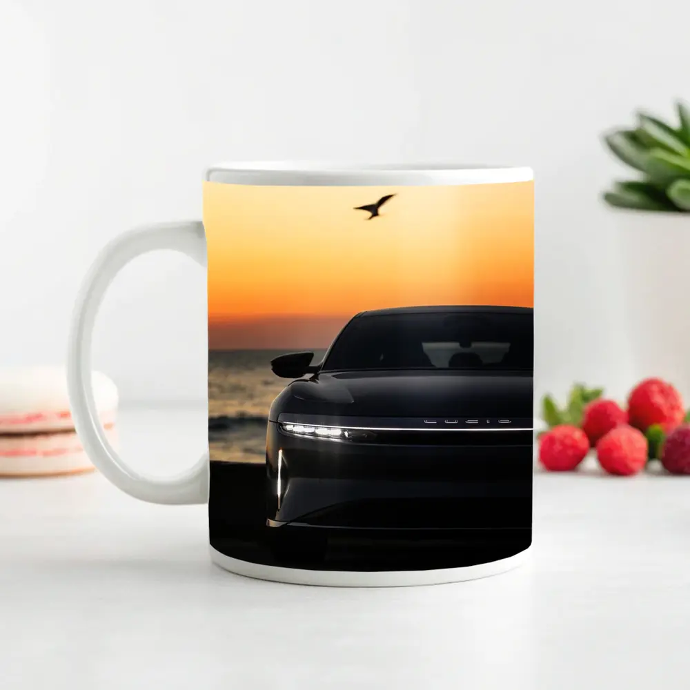 Lucid Air at Golden Sunset Ocean Shore – Mugs