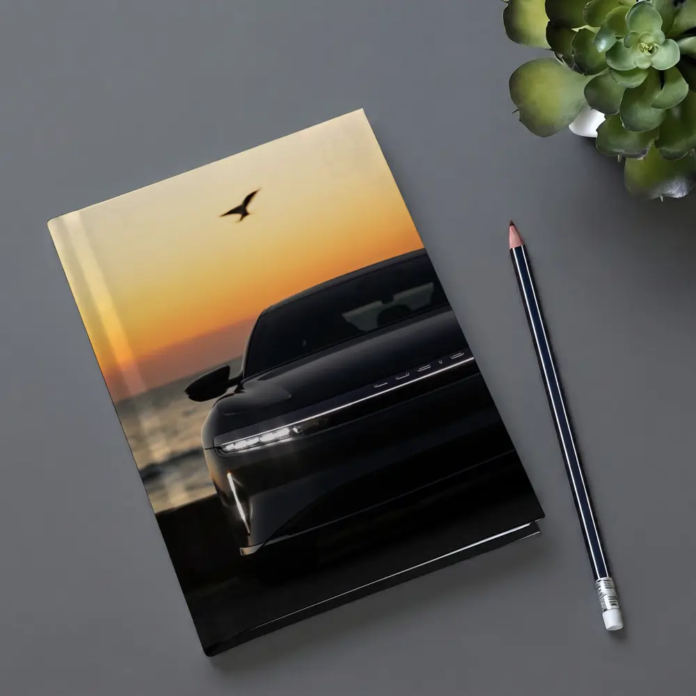 Lucid Air at Golden Sunset Ocean Shore – Notebooks