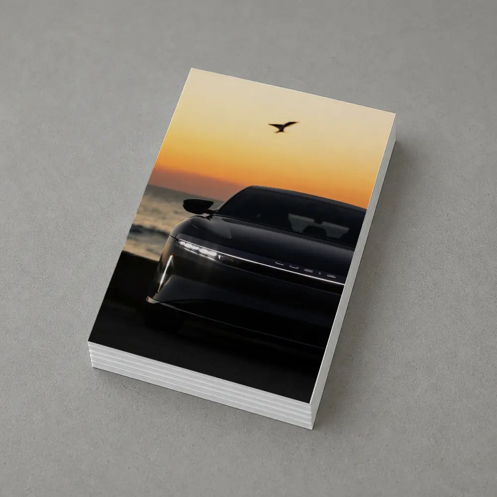 Lucid Air at Golden Sunset Ocean Shore – Postcards