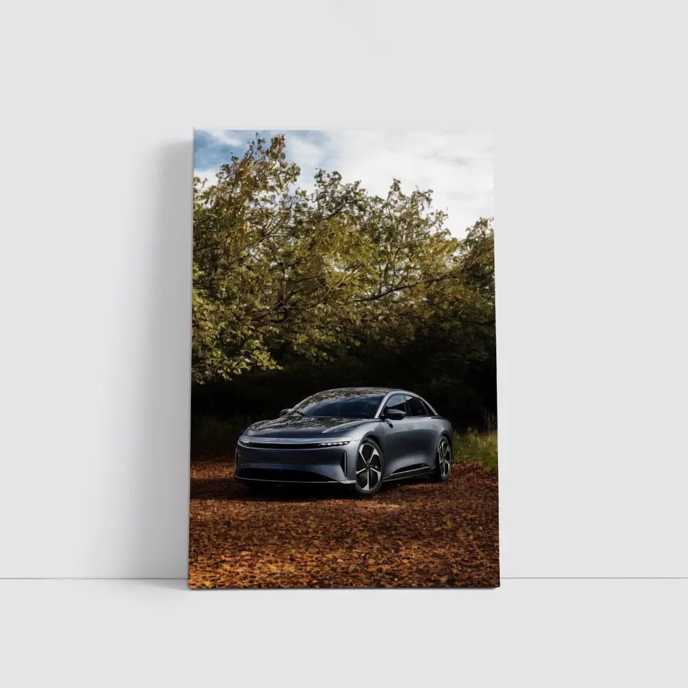 Lucid Air Electric Sedan Autumn Forest Setting – Wall Art