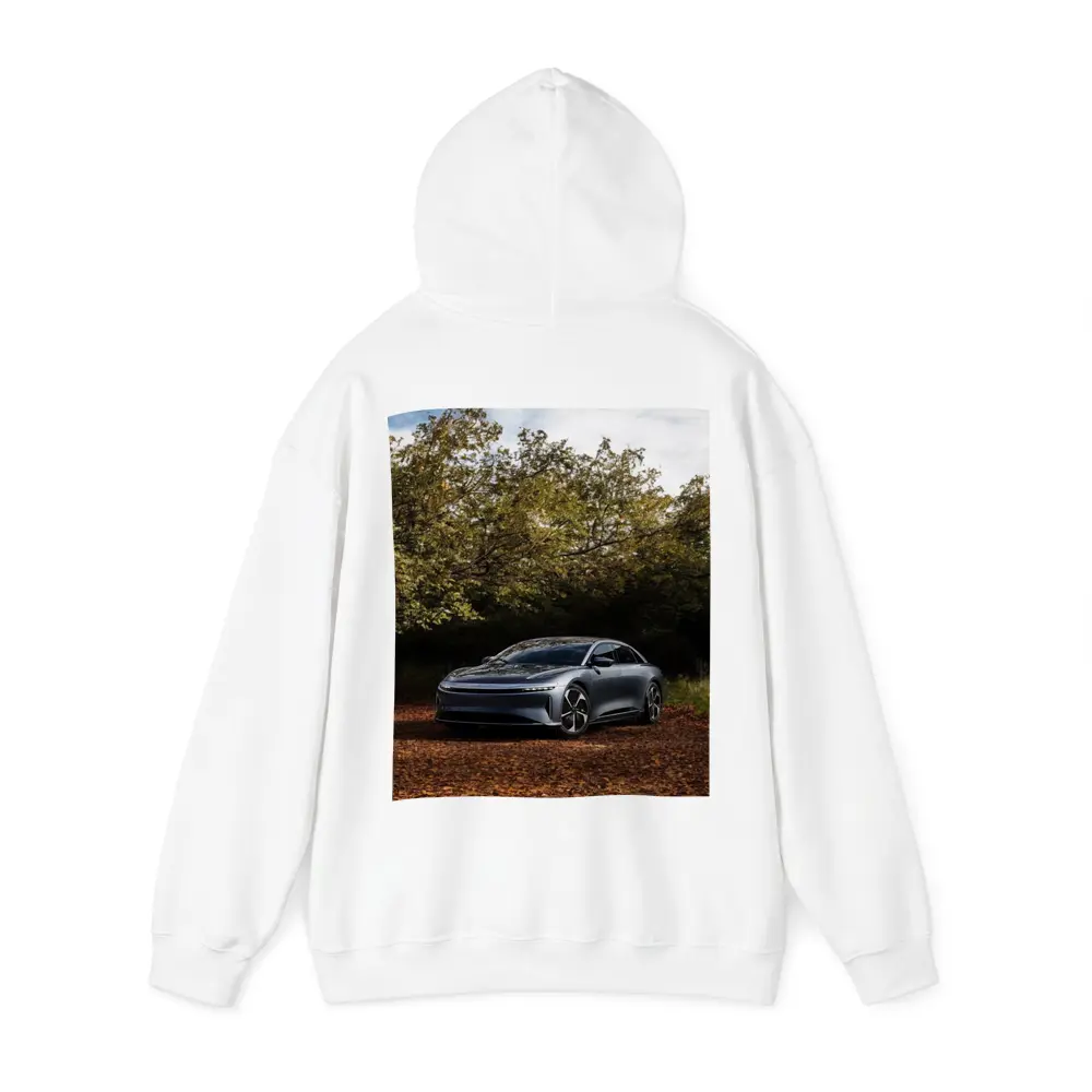 Lucid Air Electric Sedan Autumn Forest Setting – Hoodies