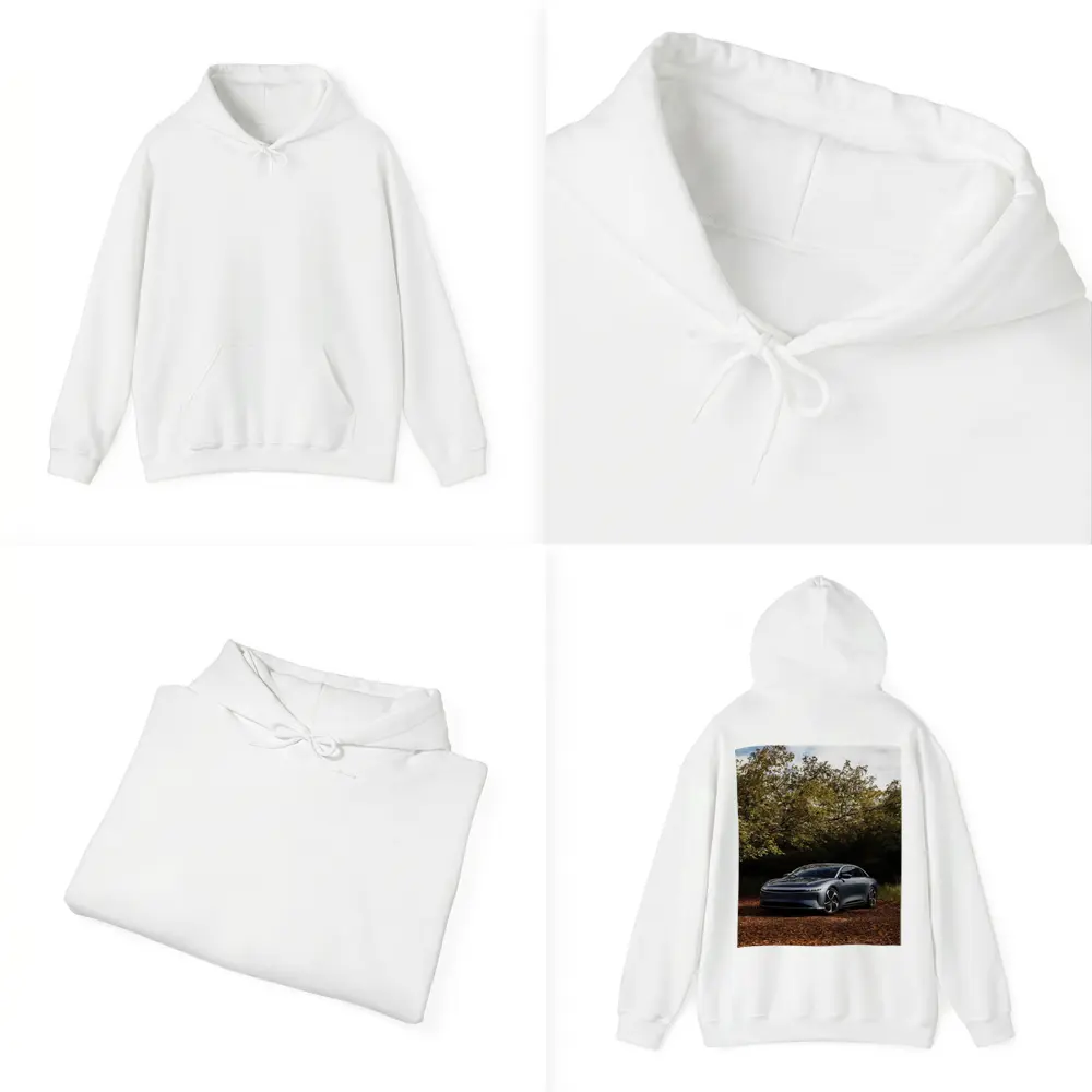 Lucid Air Electric Sedan Autumn Forest Setting – Hoodies