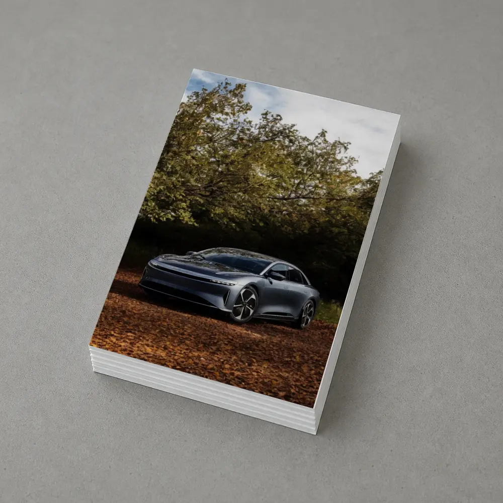 Lucid Air Electric Sedan Autumn Forest Setting – Postcards
