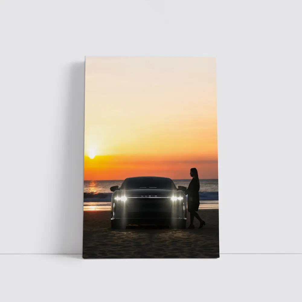 Lucid Air Woman Silhouette Beach Sunset – Wall Art