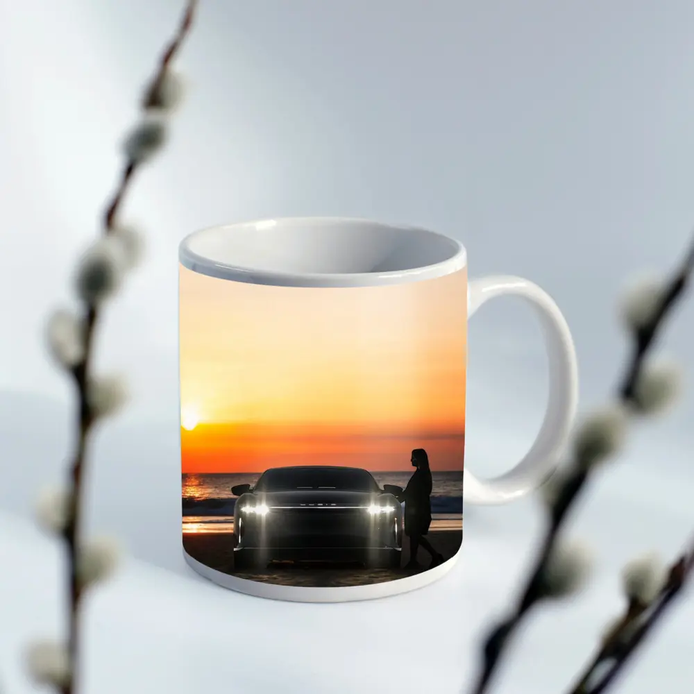 Lucid Air Woman Silhouette Beach Sunset – Mugs