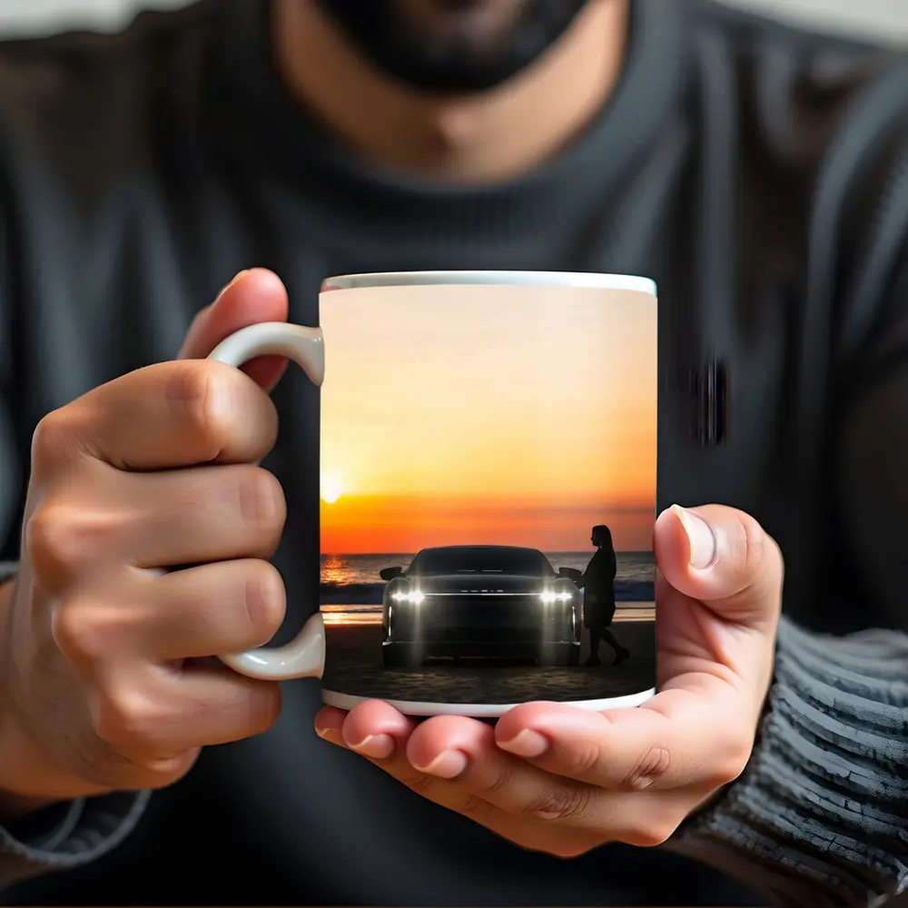 Lucid Air Woman Silhouette Beach Sunset – Mugs