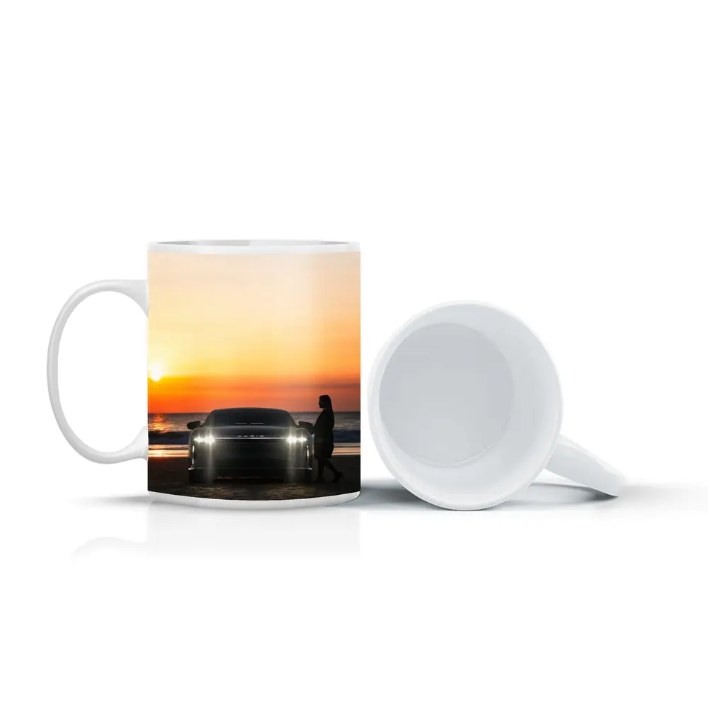 Lucid Air Woman Silhouette Beach Sunset – Mugs