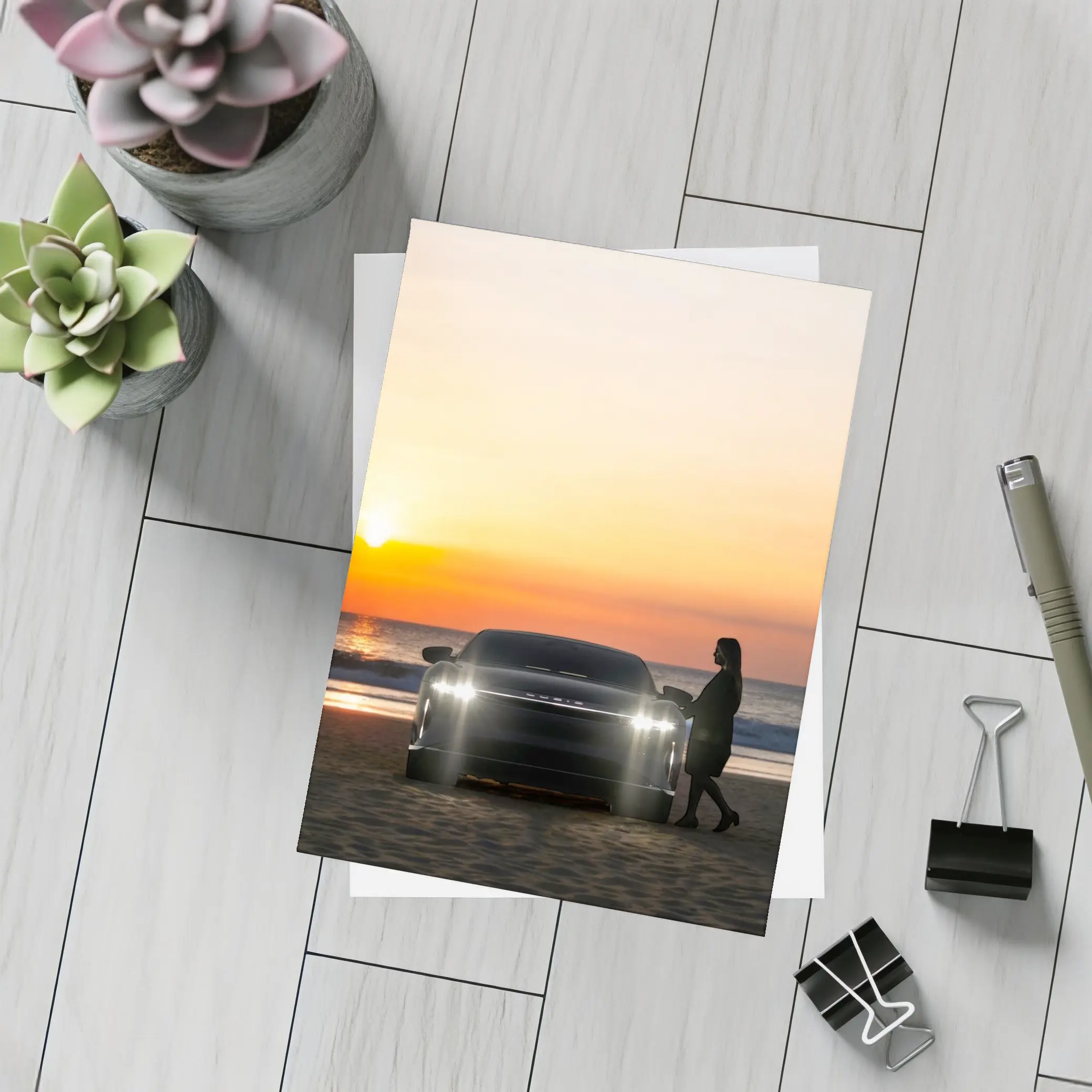 Lucid Air Woman Silhouette Beach Sunset – Postcards