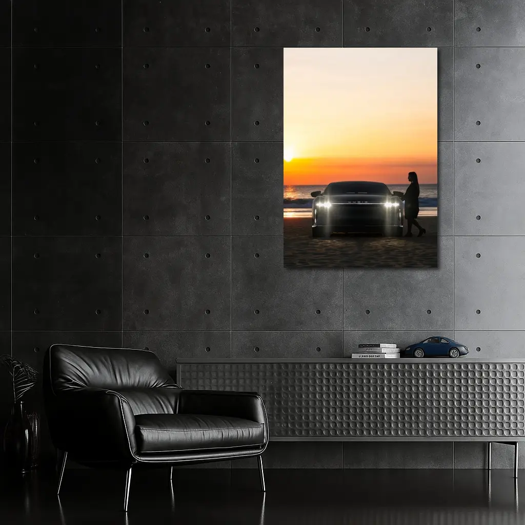Lucid Air Woman Silhouette Beach Sunset – Wall Art
