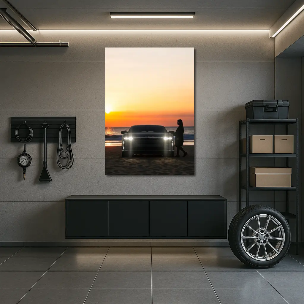 Lucid Air Woman Silhouette Beach Sunset – Wall Art