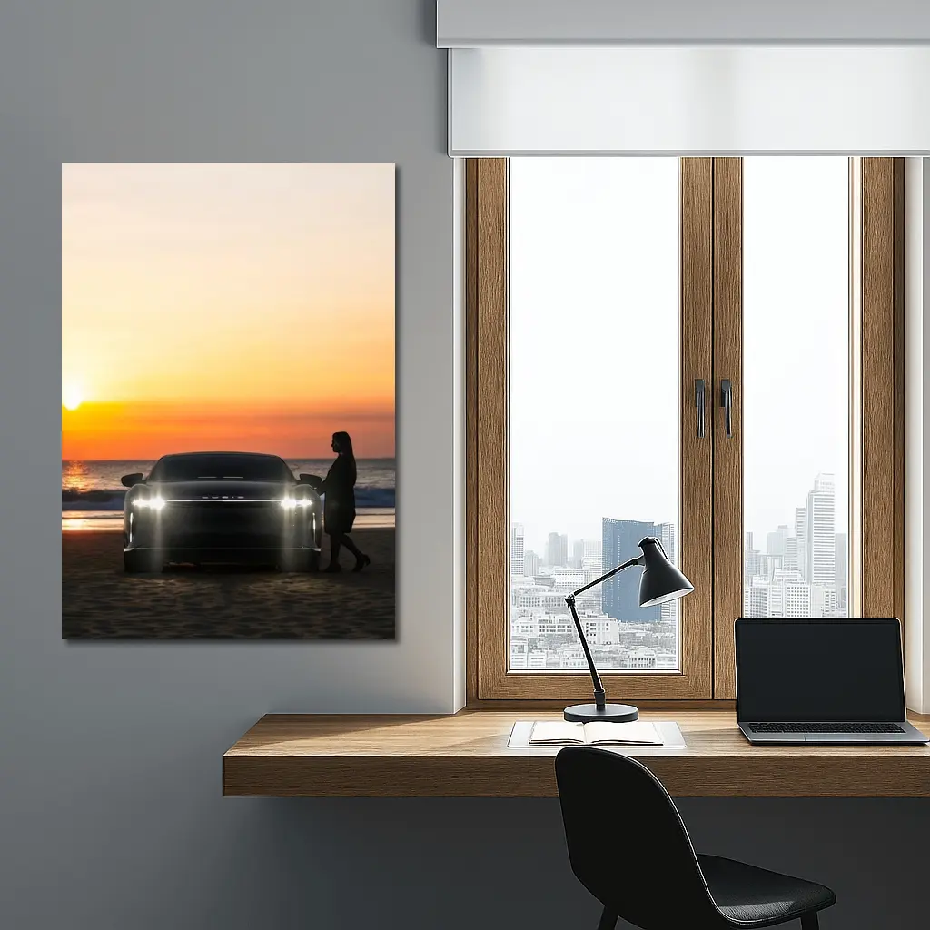 Lucid Air Woman Silhouette Beach Sunset – Wall Art