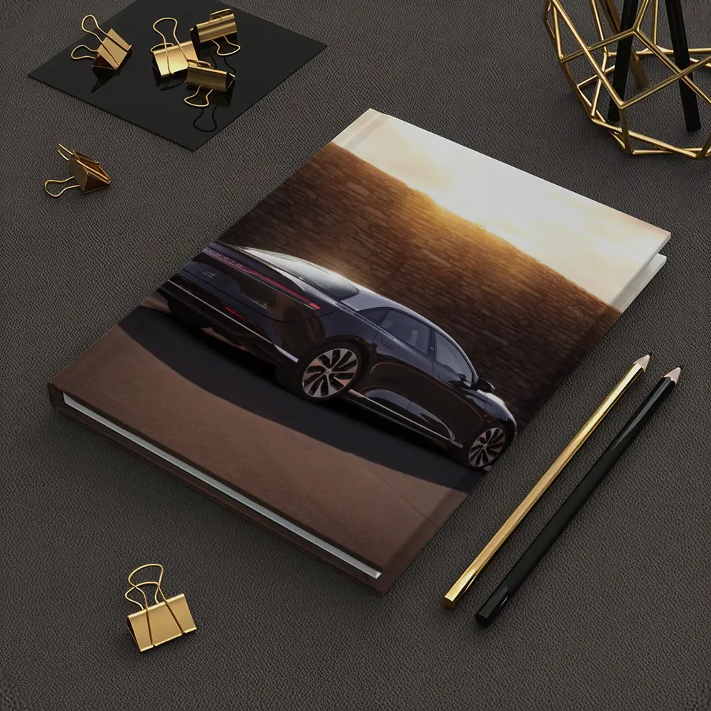 Lucid Air Sedan Parked Against Stone Wall – Notebooks