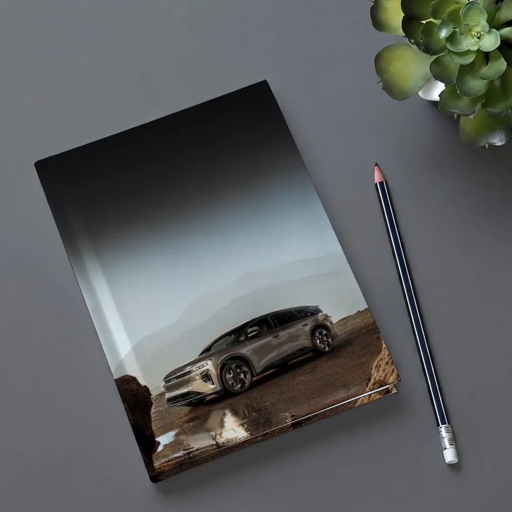 Lucid Gravity SUV Parked Rocky Mountain Landscape – Notebooks