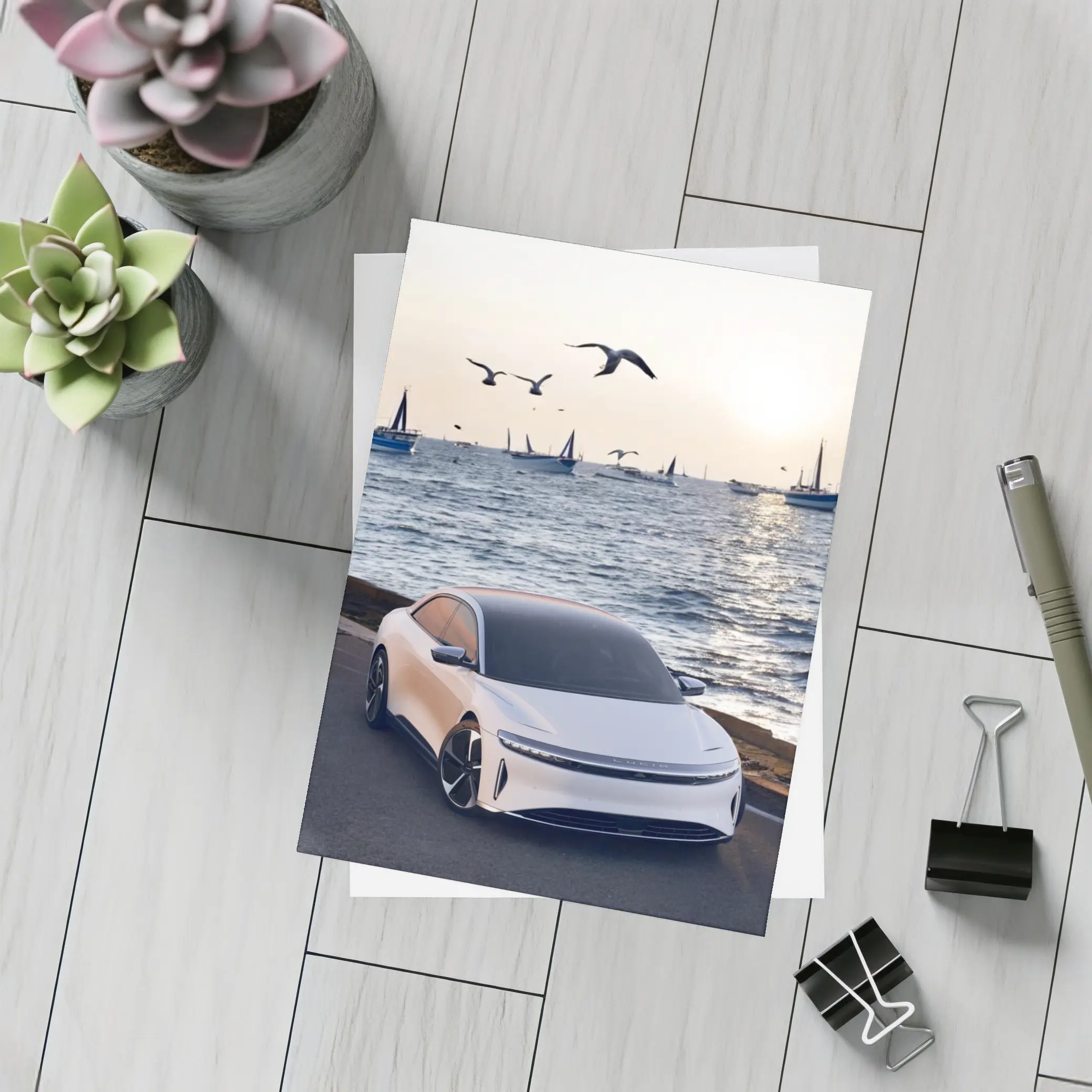 Lucid Air Grand Touring White Coastal Sunset – Postcards
